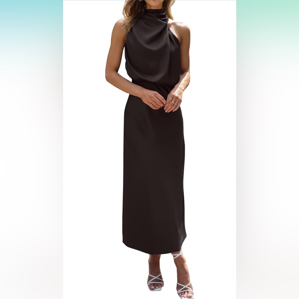 BTFBM Black Sleeveless Mock Neck Midi Cocktail Dress